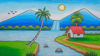 How to Draw a Mountain River Scenery | Drawing Scenery for Beginners