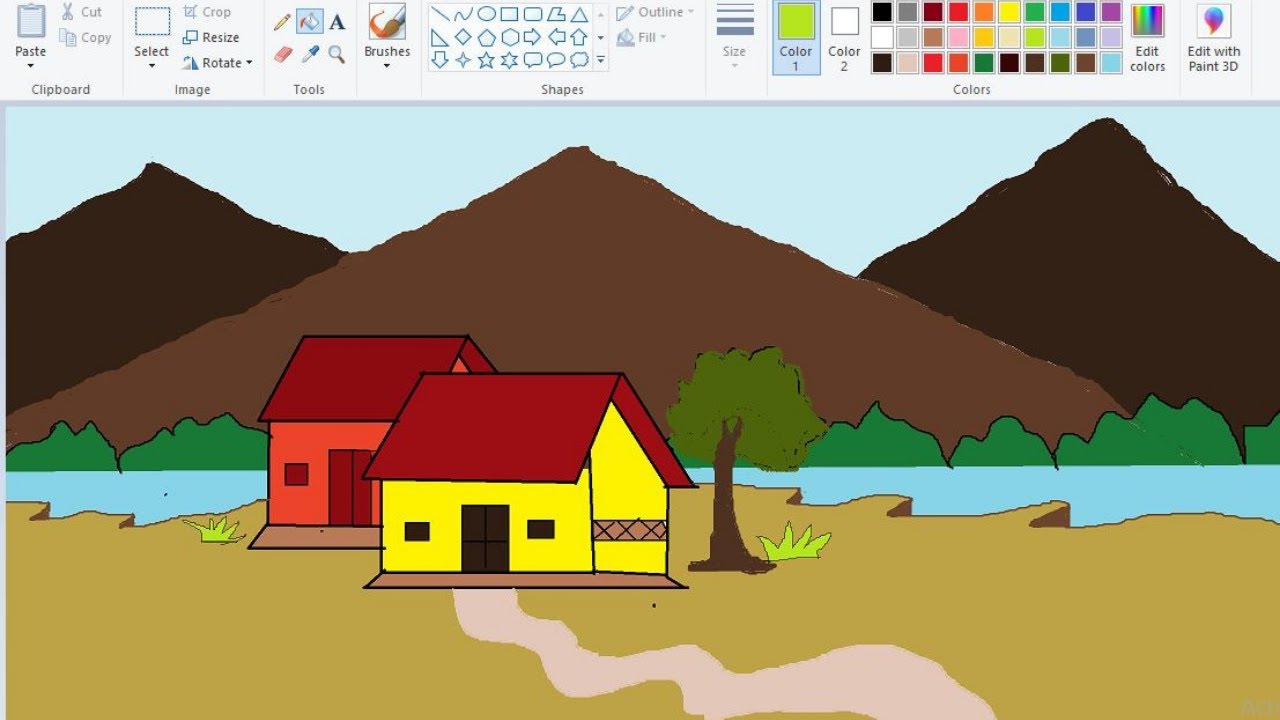 How to draw a scenery by MS Paint || Computer painting || Drawing by PC ...