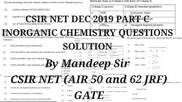 CSIR NET DEC 2019 PART C INORGANIC CHEMISTRY QUESTIONS SOLUTION