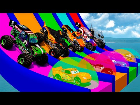 5 MONSTER TRUCKS VS  Lightning Mcqueen in BeamNG.drive