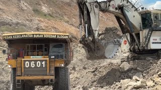Liebherr 9350 Excavator || Just 3 Buckets Load HD 785 & Cat 777 Dumper ~ Miningstory 