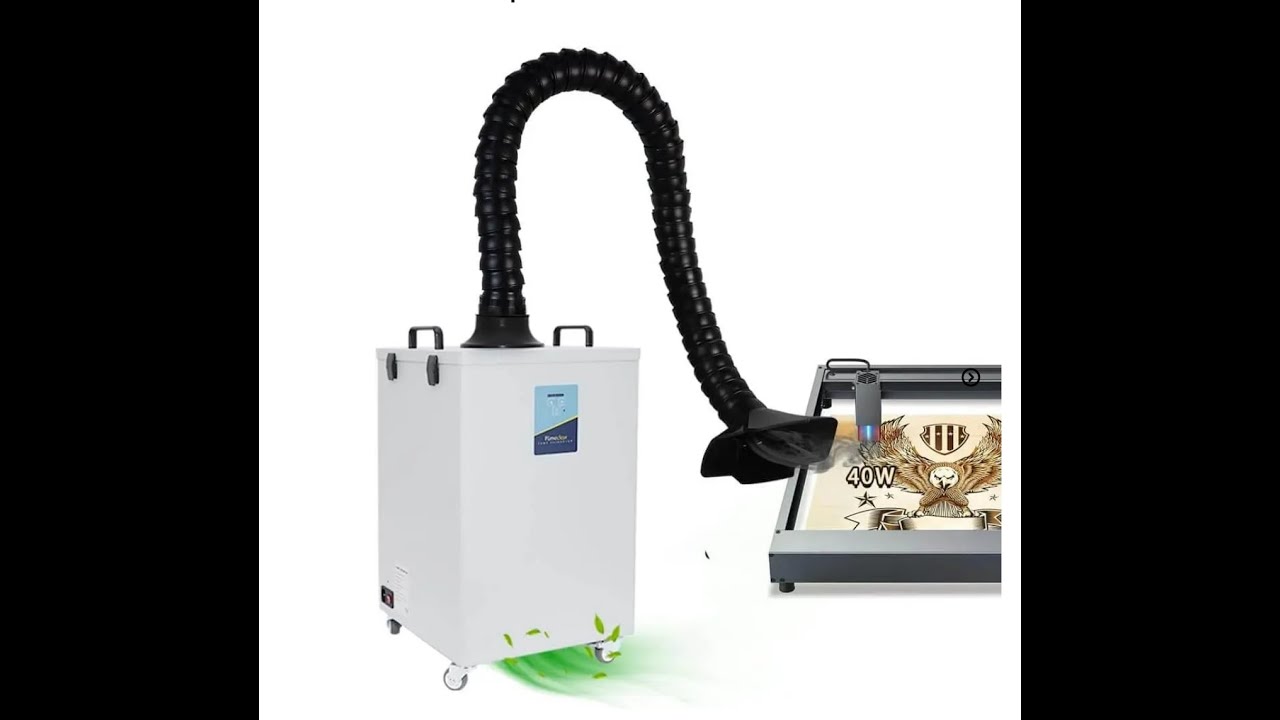 OMTech Fume Extractor With 4 Stage Filtration, 300W 467 M3/h Smoke Absorber With Remote Control 1-300 Min. Timer, 10 Speed Wheeled Smoke Purifier For Laser Engravers Cutters Welding Soldering Station