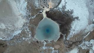 Geysir Geothermal Area. Strokkur, Iceland's only active geyser. 4K Drone.