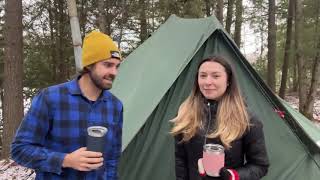 @AdamStew Winter Hot Tent Camping In Heavy Winds, Rain & Snow Canvas Tent