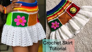 How To crochet A Granny Square Skirt / Ruffled Skirt