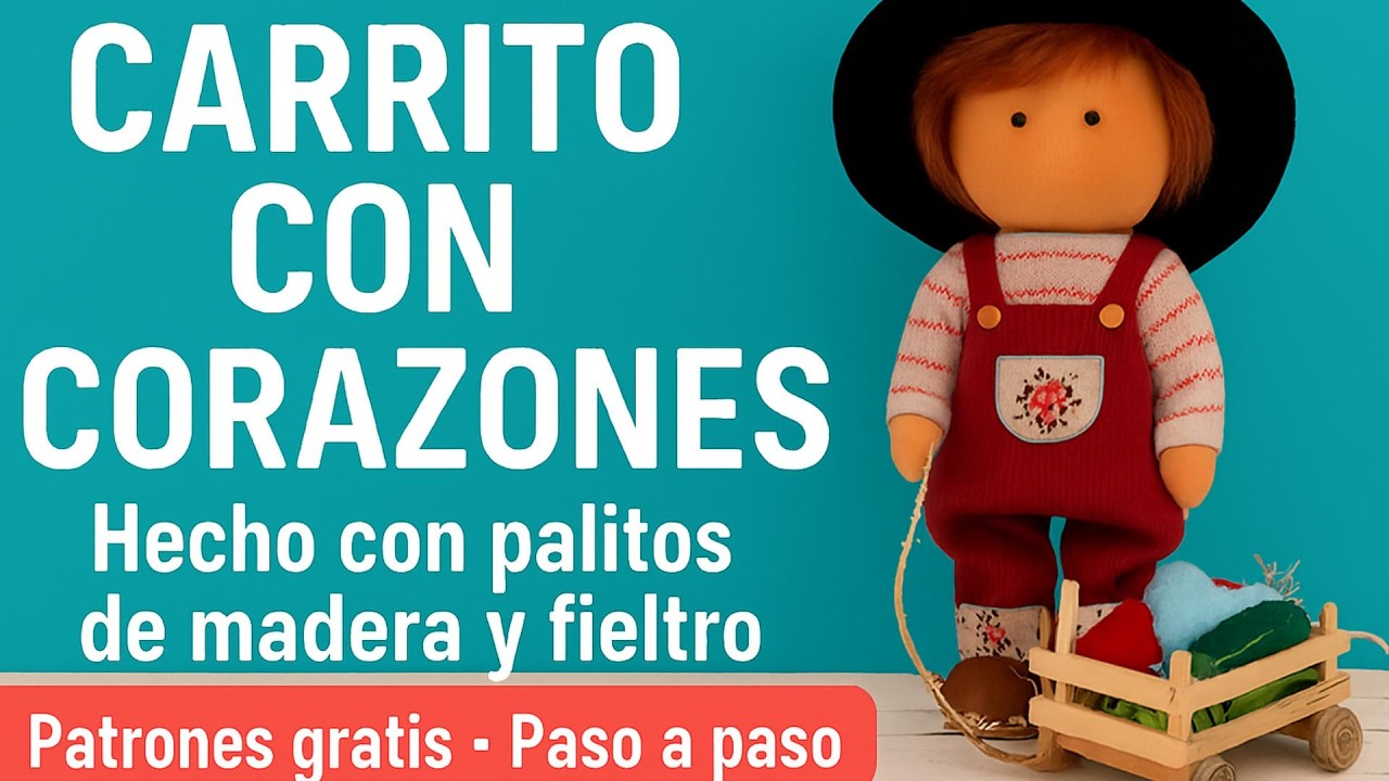 Carrito de madera con corazones para el muñeco ruso Leo Tutorial patrones gratis