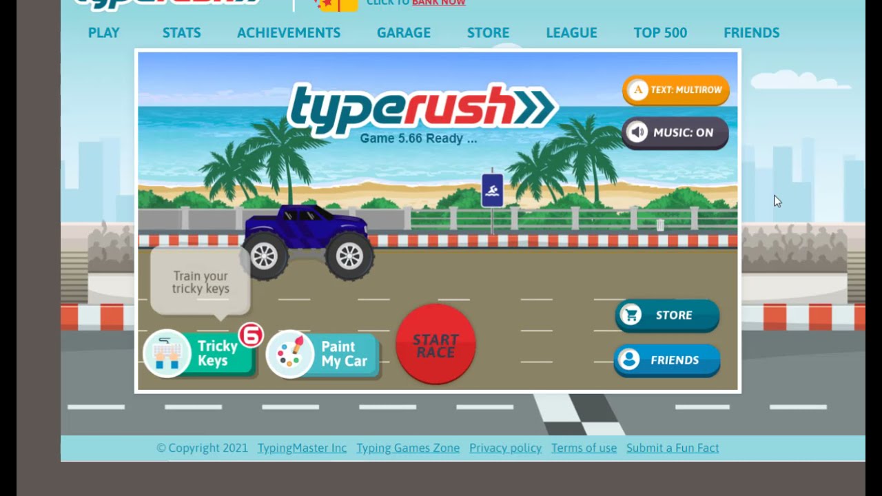 Do you get your typing rush from street car racing, or do you prefer  sailing away from your competitors? Look no further; with TypeRush, you can  do both!, By TypeRush