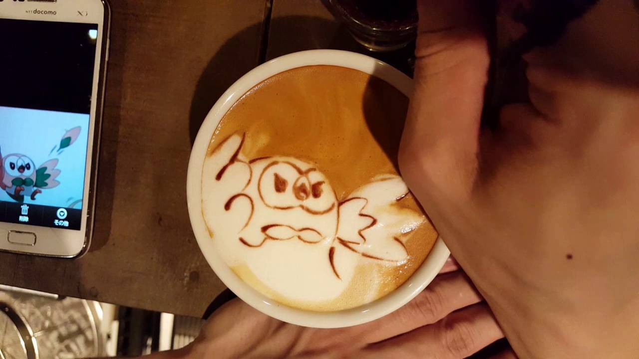 本日の暇カプチーノ モクロー Rowlet ラテアートポケットモンスター サン ムーン Youtube