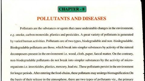 Pollutants and diseases|Chapter No.8|Environmental studies,Class 11th|#pseb