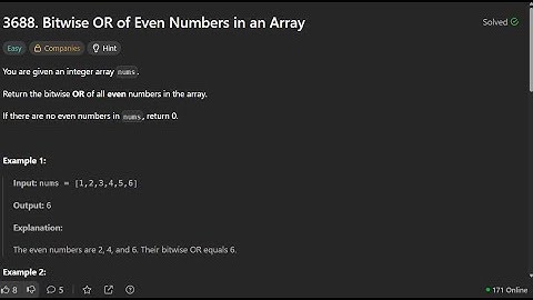 Leetcode - 3688. Bitwise OR of Even Numbers in an Array | Explanation