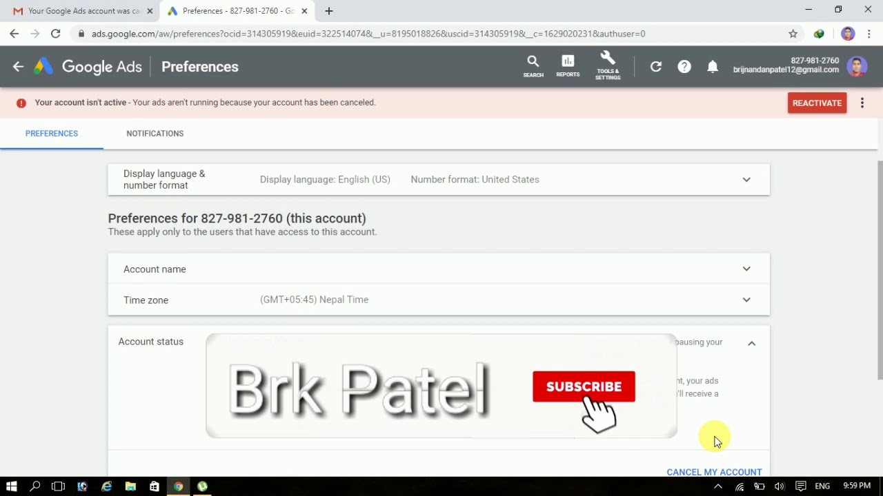 Your Google Ads account was cancelled due to no spend how to reactive