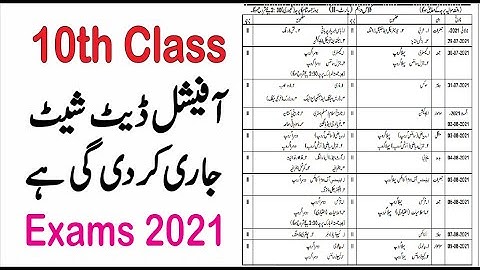 10th Official Date Sheet 2021 || 10th Class Final Date Sheet 2021|| 10th Exams 2021