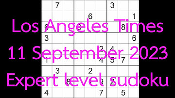 Sudoku solution – Los Angeles Times 11 September 2023 Expert level