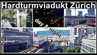 S-Bahnen und Güterzüge auf dem Hardturmviadukt Zürich / Tag und Nacht / Stadt Zürich, Schweiz 2020