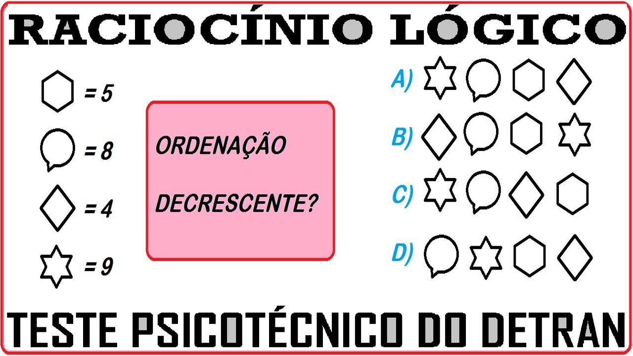 Raciocínio Lógico Figuras imagem Teste psicotécnico QI Quociente de  Inteligência Detran Concurso RLM 