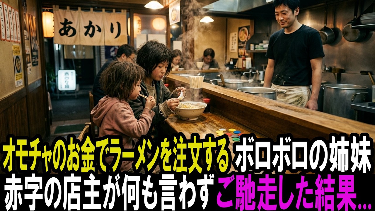 オモチャのお金でラーメンを1杯だけ注文するボロボロの姉妹－赤字の店主がラーメンをご馳走すると...