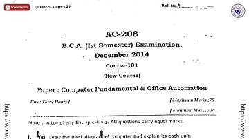 BCA 1ST SEM COMPUTER FUNDAMENTAL AND OFFICE AUTOMATION AC DEC 2014 | DBRAU