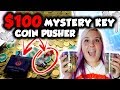 Mystery key coin pusher 100 dollar challenge!