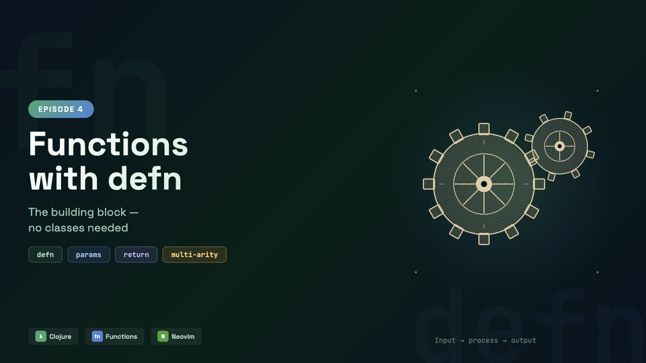 Def N Clojure Functions with defn — The One Form You Need | Episode 4 - YouTube