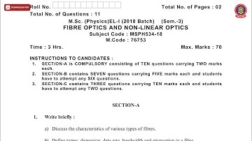 MSC 3RD SEM PHYSICS FIBRE OPTICS AND NON LINEAR OPTICS NOV 2019 | PTU