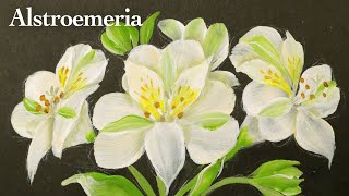Alstroemeria painting tutorial | Round brush one stroke | white