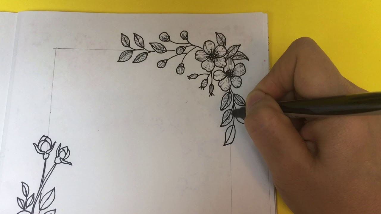 Pencil Sketch Page Border Flower Design Drawing - Inkinspot