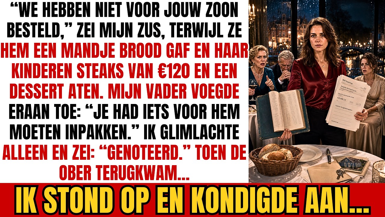 Mijn zus bestelde voor haar kinderen dure biefstukken van 110 euro per stuk, schoof mijn zevenjarige zoon alleen een broodmandje toe en zei: “Oh, we hebben niets voor jouw zoon besteld.” Mijn...