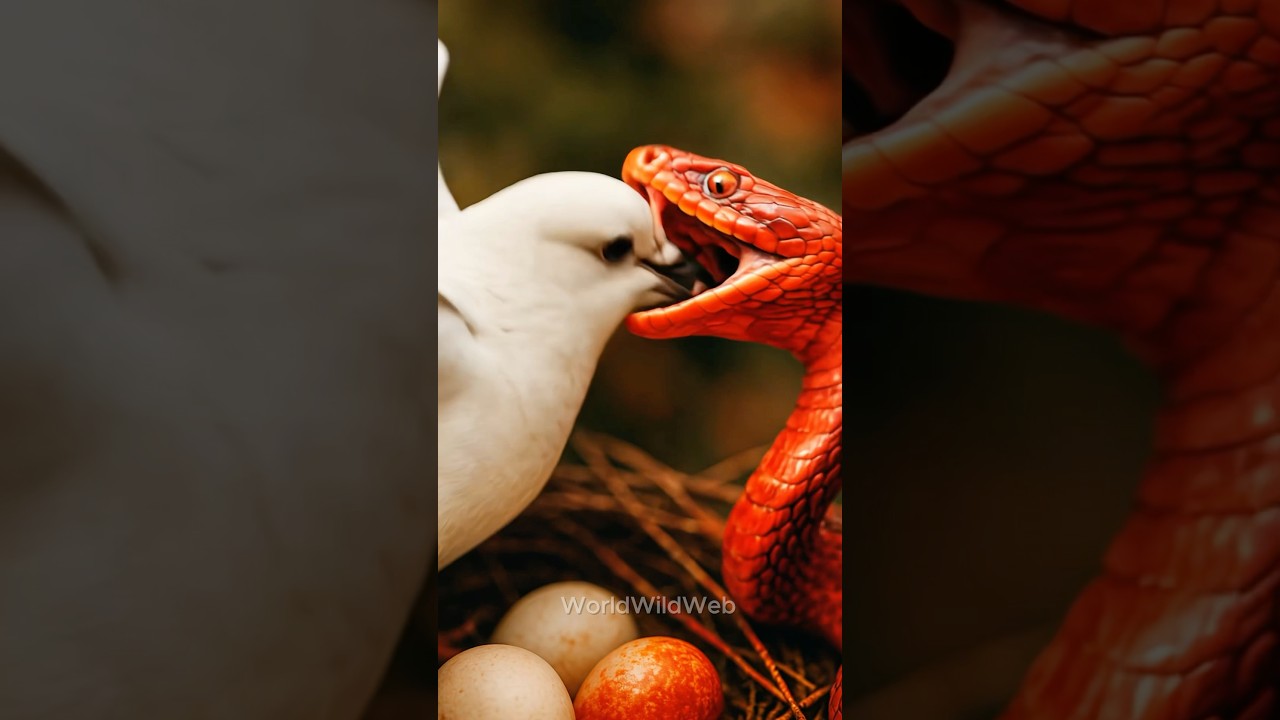 Mother dove fights to protect her chicks!
