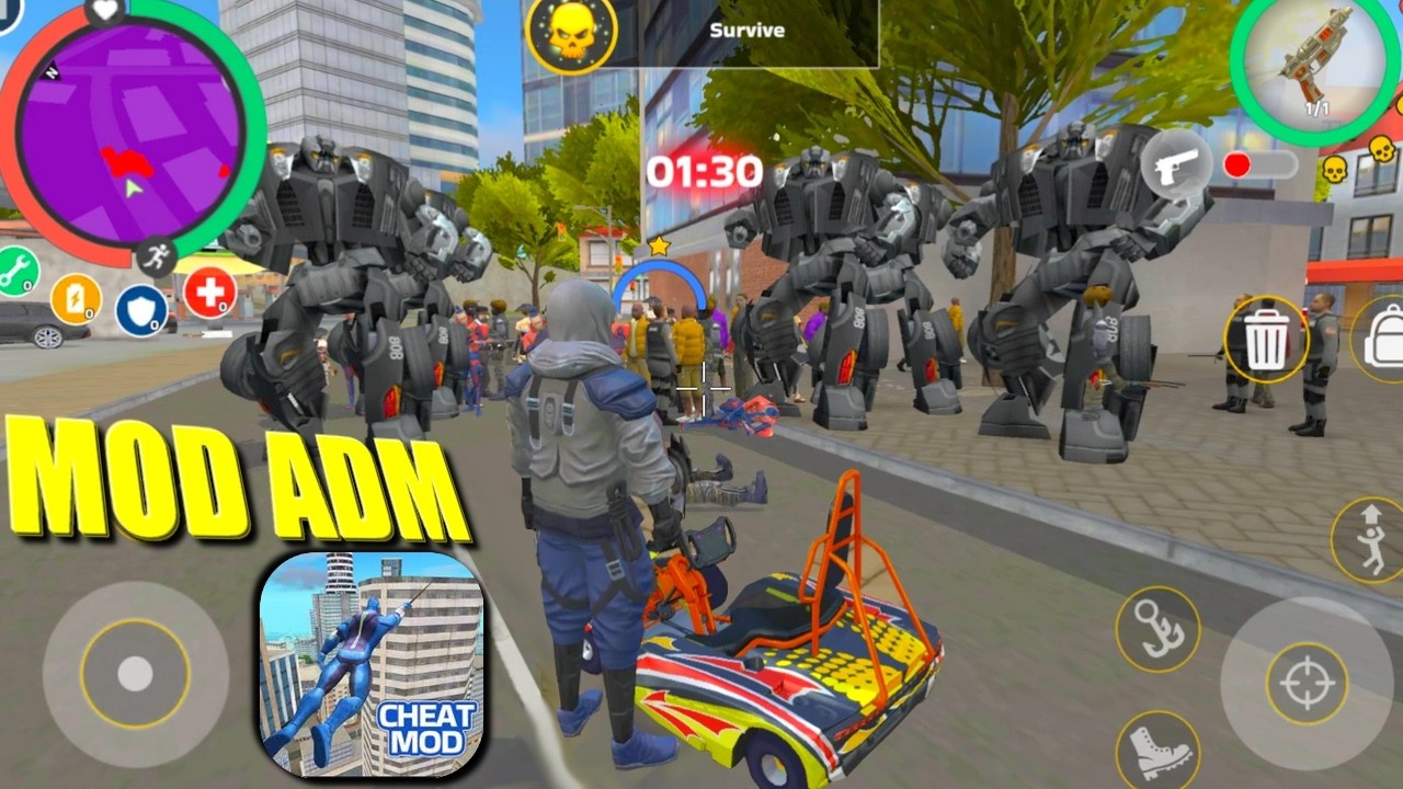 🔴VIREI ADM NO ROPE HERO CHEATGROUND MOD😎 JOGO DE HERÓIS E VILÕES, Rope Hero Vice Town gameplay, JO