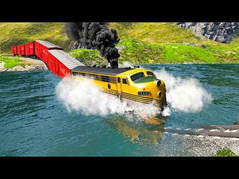 Train vs River Water Crashes and Cars vs Rails in BeamNG Drive