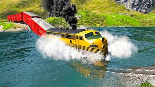 Train vs River Water Crashes and Cars vs Rails in BeamNG Drive