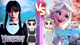 My Talking Angela 2 || Elsa Frozen vs Wednesday Adamas || Disney princess