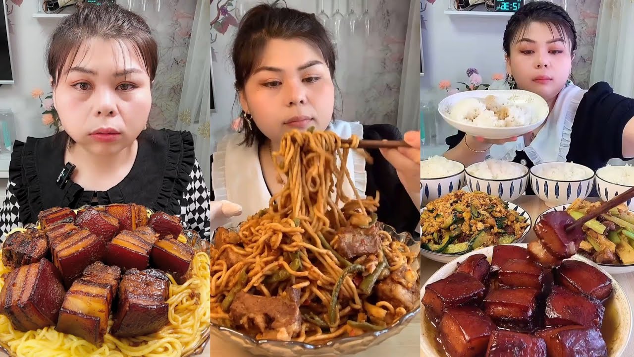 Mukbang #: Eat pig brain belly pork, Fried skewers #noodles #yummy #dinner #foodie