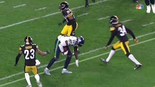 Tre Norwood textbook tackle on D.K. Metcalf