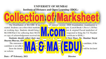 Marksheet Collection | M.com | MA & MA (Edu) | IDOL Students | Mumbai University