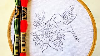 SIMPLE AND BEAUTIFUL BIRD AND FLOWER HAND EMBROIDERY DESIGN FOR BEGINNERS 