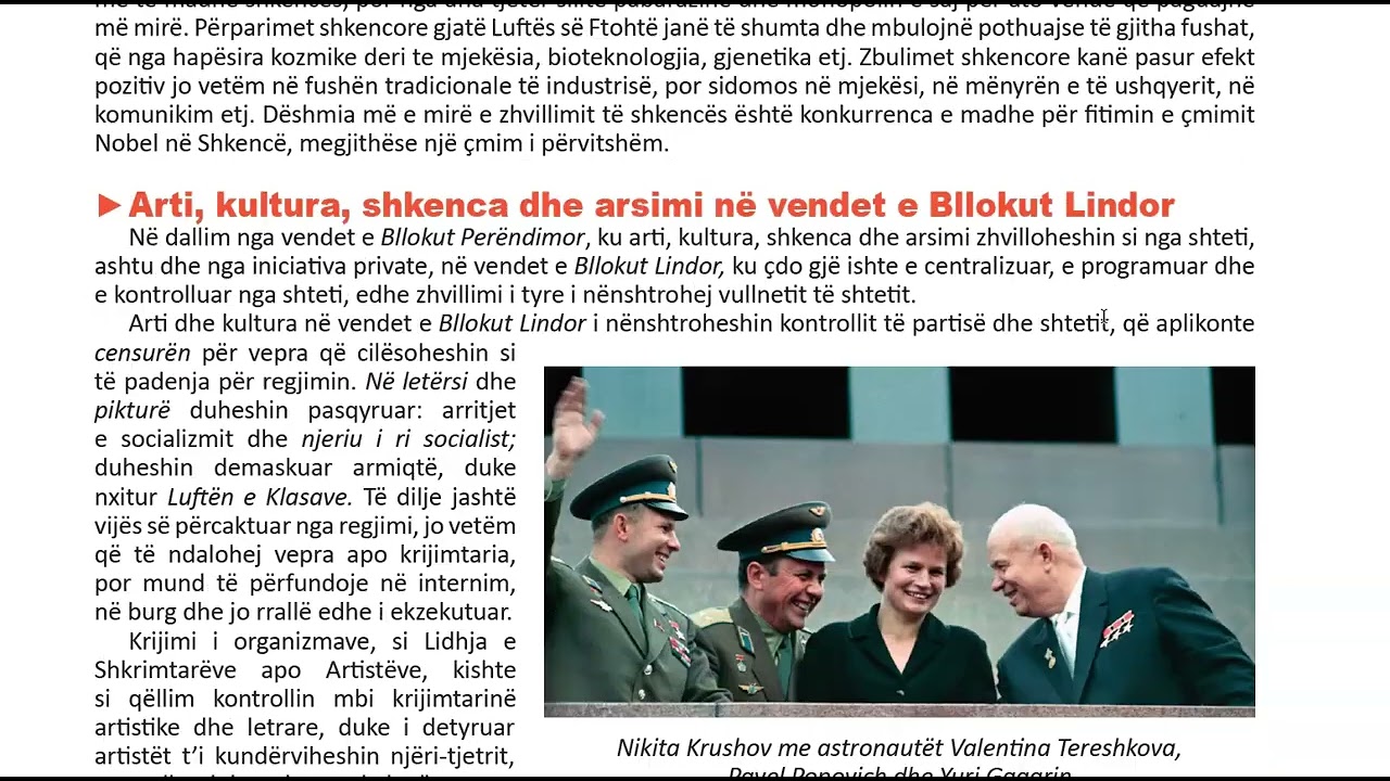 87 Historia me Zgjedhje 12 Mesimi 87 TIPARE TË ARTIT, KULTURËS, SHKENCËS DHE ARSIMIT NË DY BLLOQET K