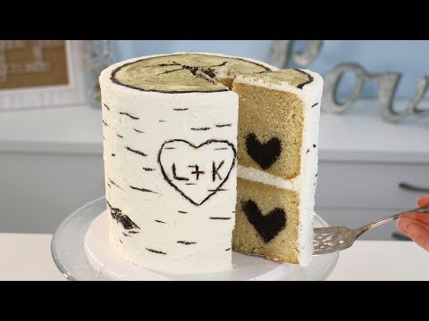 Birch Bark CAKE with HIDDEN Chocolate Heart INSIDE!! ❤