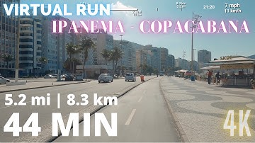 Virtual RUN 5.2mi (8.3km) 44 Minutes | Ipanema to Copacabana | Treadmill RUN in 4K