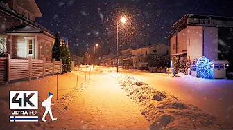Therapeutic Escapism Nocturnal Snowfall Walk FINLAND ✨ Slow TV 4K