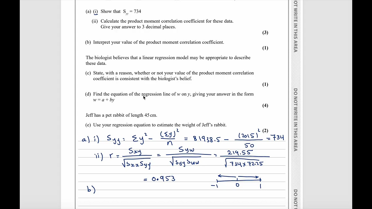 Edexcel IAL S1 – WST01/01 окт/ноя 2024 Q[2] | [Линейная регрессия] Пошаговое объяснение