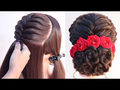 antique juda hairstyle for bridal with real red rose