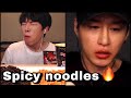 Mukbangers consuming spicy noodles