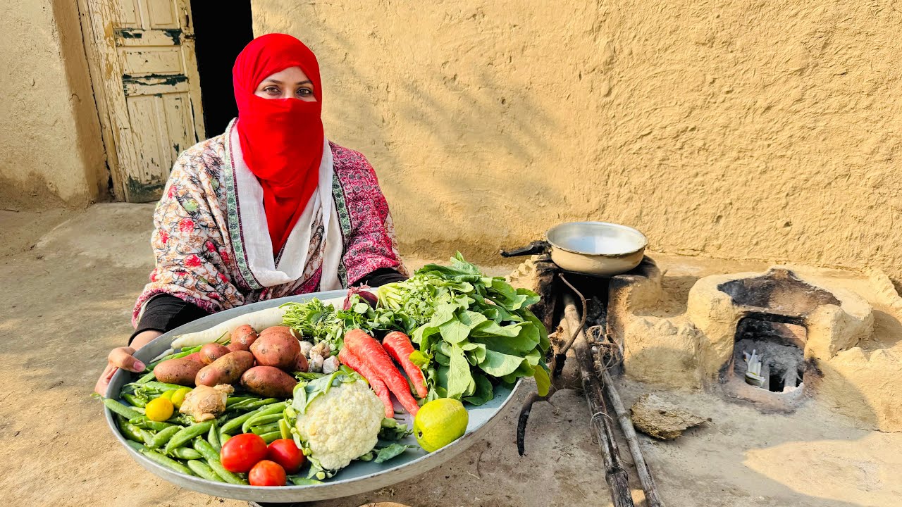 Тханд Ма Хари Бхари Сабзиён ВалиРасой | Кухня с зелеными овощами в зимней деревенской жизни