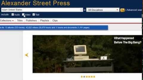 Finding videos in Alexander Street Press