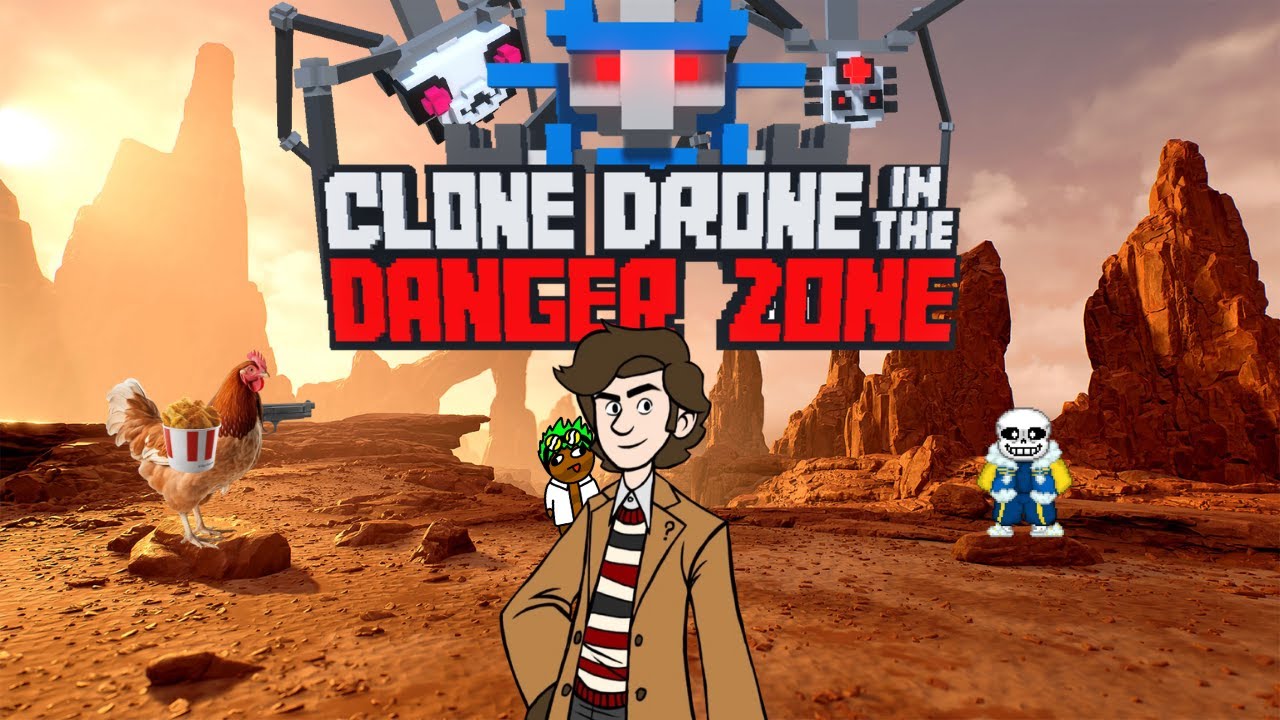 4 idiots vs Spider Tron | Clone Drone in the Danger zone with 4 friends