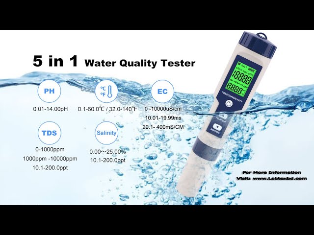 Wifi Digital Water Quality Tester Wall Mounted 6 in 1 Water Analyzer PH/  EC/ / SALT/ S.G/ Temperature APP Remote Monitoring Alarm Notification for