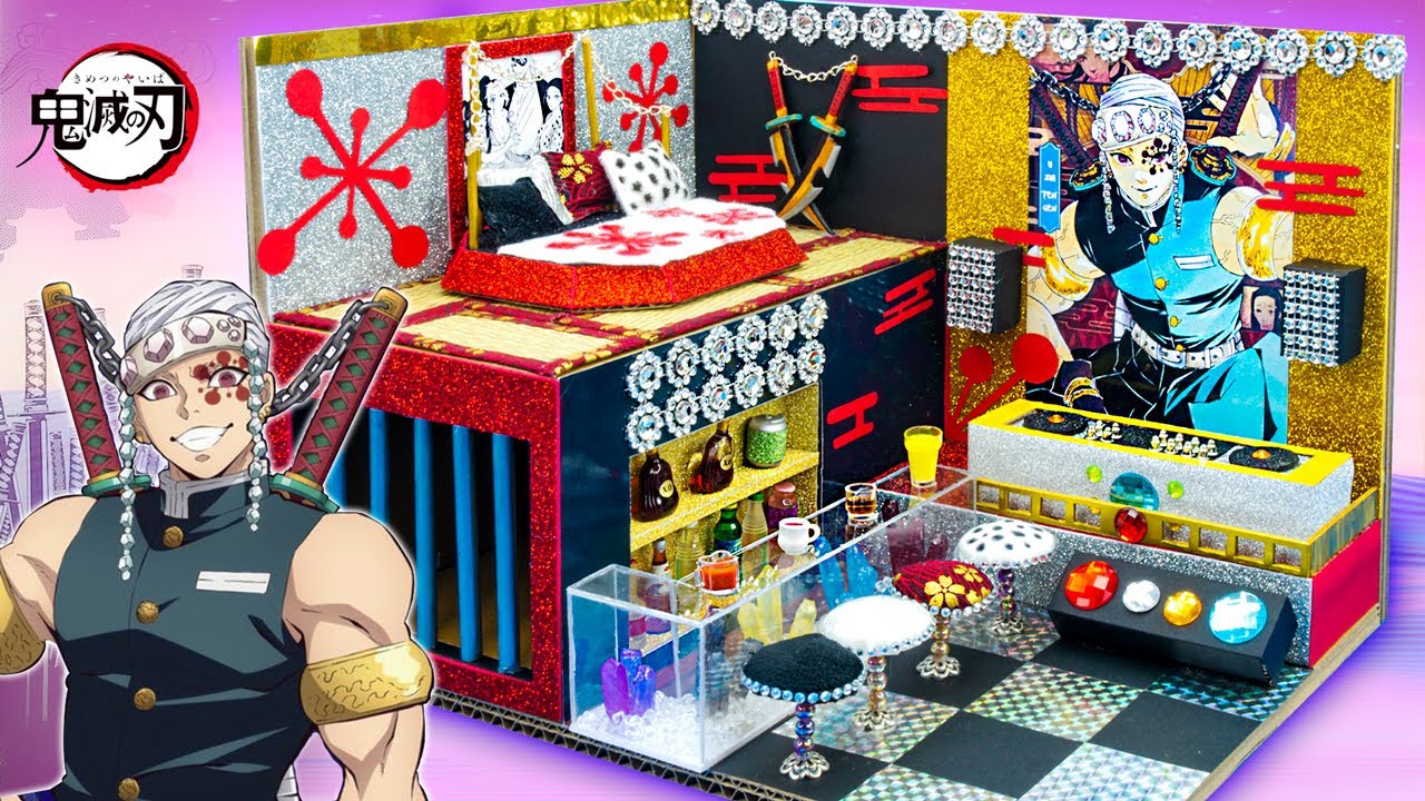 【鬼滅の刃】きめつのお部屋を手作り ❤️ 音柱 宇髄天元のミニチュアドールハウスをDIY 💎 天元のベッド、小物を手作り工作 ✨【Demon Slayer・Kimetsu no Yaiba】#19