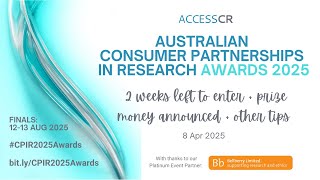 Update at 2 weeks until entries close for the Australian Consumer Partnerships in Research Awards