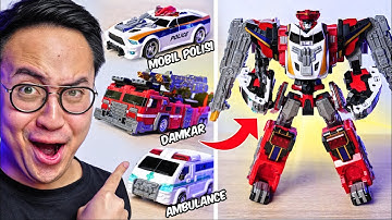 NGEGABUNGIN MOBIL POLISI, DAMKAR & AMBULANCE JADI 1 ROBOT SUPER GAGAH!